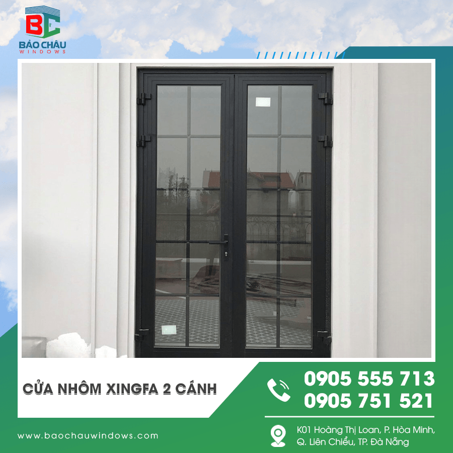 Cửa nhôm Xingfa 2 cánh màu xám ghi Cửa nhôm Xingfa 2 cánh màu xám ghi