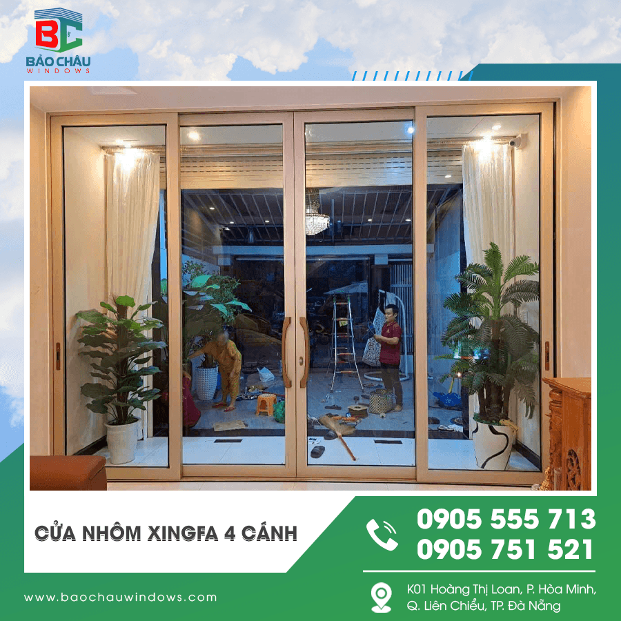 Mẫu cửa nhôm Xingfa 4 cánh kính cường lực cao cấp Mẫu cửa nhôm Xingfa 4 cánh kính cường lực cao cấp