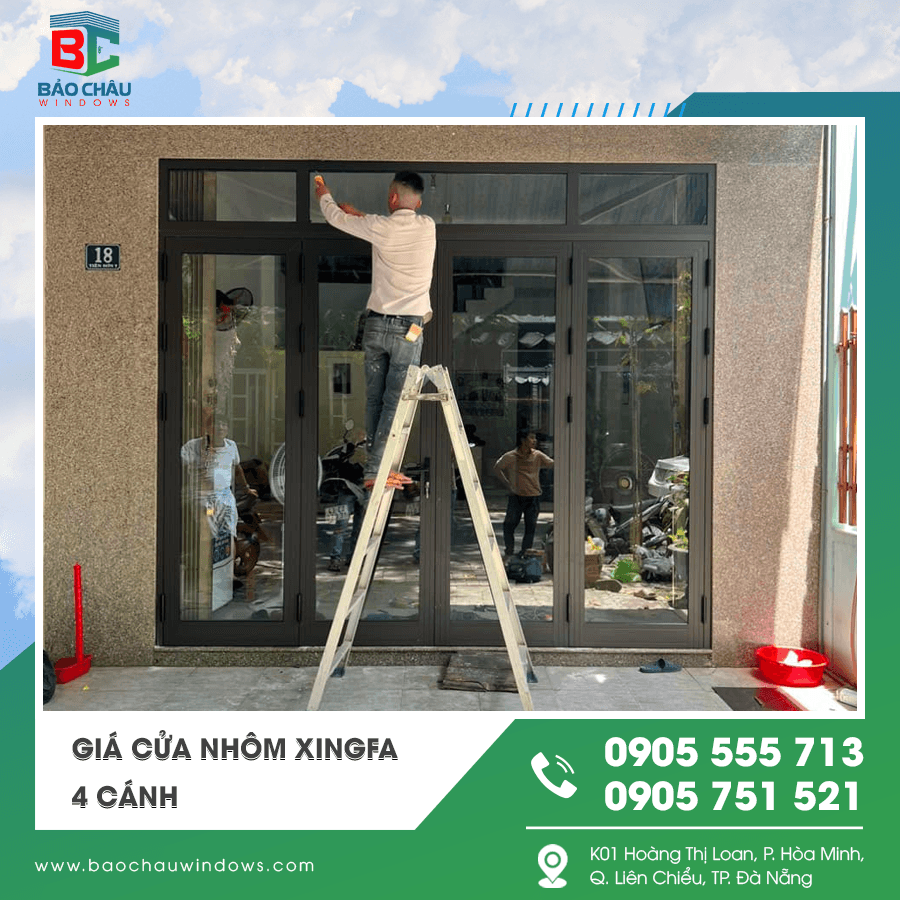 Thi công lắp đặt cửa nhôm Xingfa 4 cánh thực tế Thi công lắp đặt cửa nhôm Xingfa 4 cánh thực tế